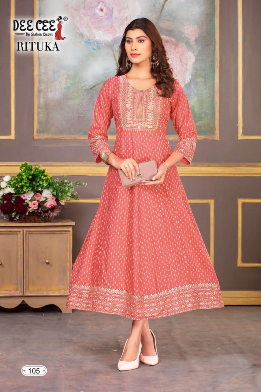 Rituka By Dee Cee Printed Wholesale Long Anarkali Kurtis Orders In India